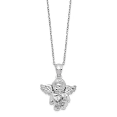 Sterling Silver RH-pltd CZ April Birthstone Angel Ash Holder 18in Necklace QC9753APR-18