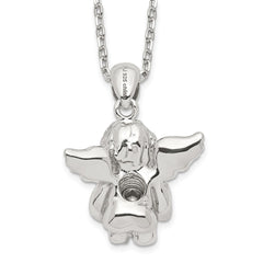 Sterling Silver RH-pltd CZ Aug Birthstone Angel Ash Holder 18in Necklace QC9753AUG-18