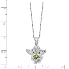 Sterling Silver RH-pltd CZ Aug Birthstone Angel Ash Holder 18in Necklace QC9753AUG-18