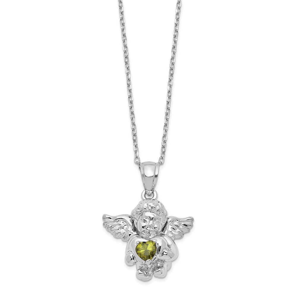 Sterling Silver RH-pltd CZ Aug Birthstone Angel Ash Holder 18in Necklace QC9753AUG-18