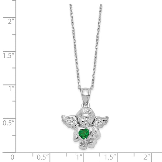 Sterling Silver RH-pltd CZ May Birthstone Angel Ash Holder 18in Necklace QC9753MAY-18