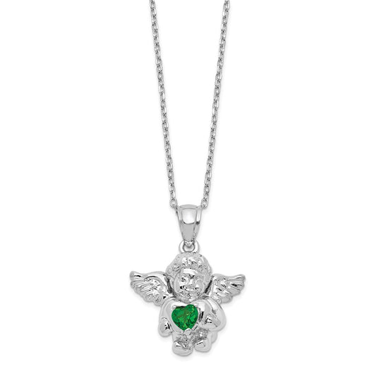 Sterling Silver RH-pltd CZ May Birthstone Angel Ash Holder 18in Necklace QC9753MAY-18