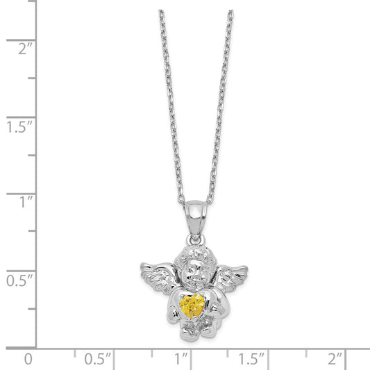 Sterling Silver RH-pltd CZ Nov Birthstone Angel Ash Holder 18in Necklace QC9753NOV-18