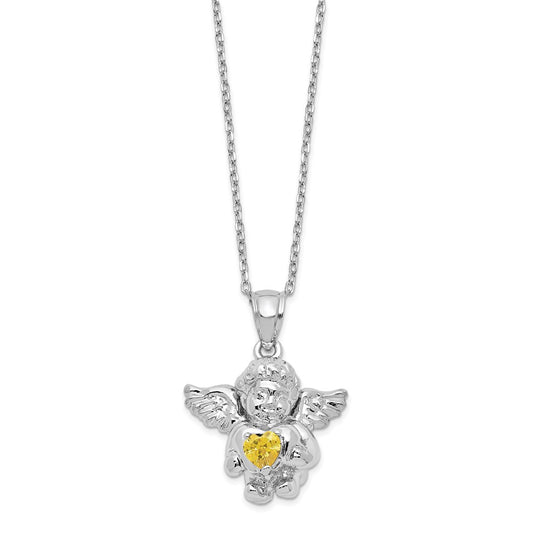 Sterling Silver RH-pltd CZ Nov Birthstone Angel Ash Holder 18in Necklace QC9753NOV-18