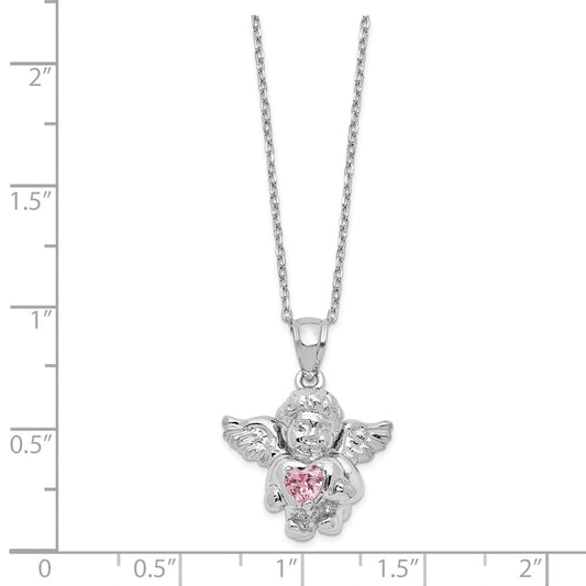 Sterling Silver RH-pltd CZ Oct Birthstone Angel Ash Holder 18in Necklace QC9753OCT-18