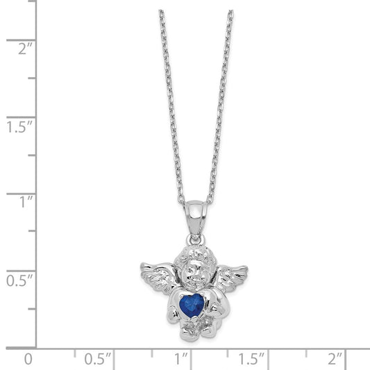 Sterling Silver RH-pltd CZ Sept Birthstone Angel Ash Holder 18in Necklace QC9753SEP-18