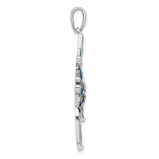 De-Ani Sterling Silver Rhodium-Plated Polished Enameled Angelfish Pendant QC9781