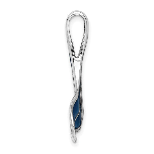 De-Ani Sterling Silver Rhodium-Plated Polished Enameled Blue Whale Tail Slide QC9782