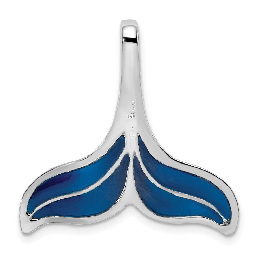 De-Ani Sterling Silver Rhodium-Plated Polished Enameled Blue Whale Tail Slide QC9782