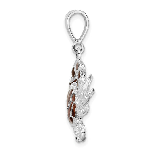 De-Ani Sterling Silver Rhodium-Plated Polished Enameled Brown Crab Pendant QC9783