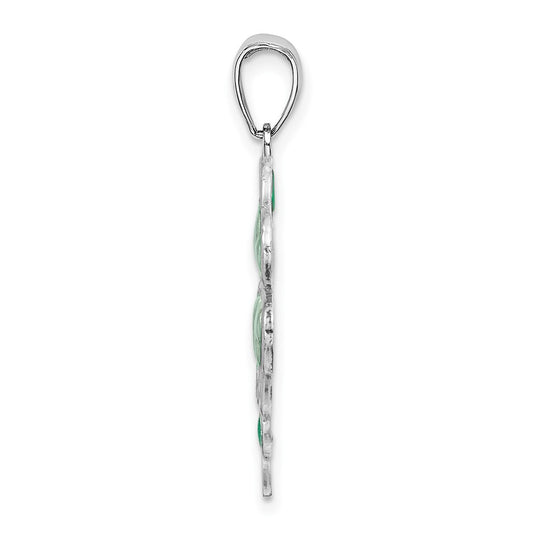De-Ani Sterling Silver Rhodium-Plated Polished Enameled 4-Leaf Clover Pendant QC9786