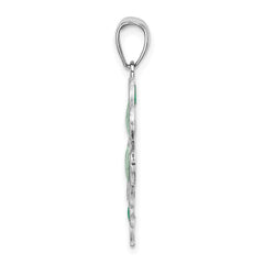 De-Ani Sterling Silver Rhodium-Plated Polished Enameled 4-Leaf Clover Pendant QC9786