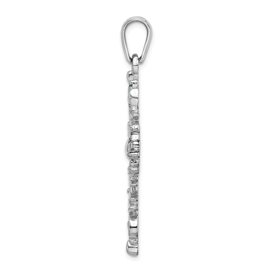 De-Ani Sterling Silver Rhodium-Plated Polished Enameled Fleur de Lis Cross Pendant QC9787