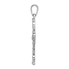 De-Ani Sterling Silver Rhodium-Plated Polished Enameled Fleur de Lis Cross Pendant QC9787