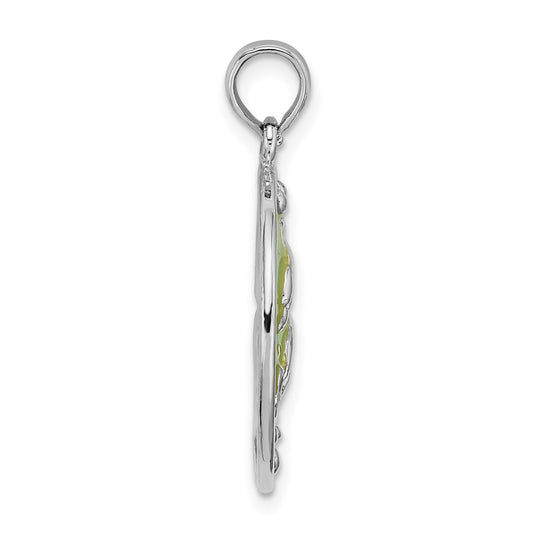 De-Ani Sterling Silver Rhodium-Plated Polished Enameled Dolphins Pendant QC9788