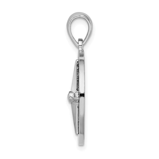 De-Ani Sterling Silver Rhodium-Plated Polished Enameled Large Compass Pendant QC9790