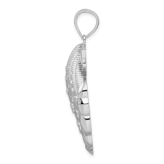 De-Ani Sterling Silver Rhodium-Plated Diamond-Cut Large Scallop Shell Pendant QC9806