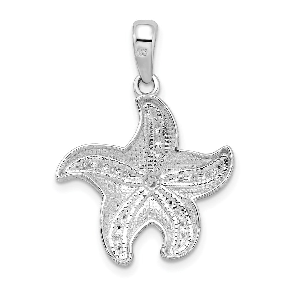 De-Ani Sterling Silver Rhodium-plated Polished Diamond-Cut Starfish Pendant QC9815