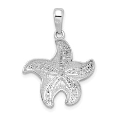 De-Ani Sterling Silver Rhodium-plated Polished Diamond-Cut Starfish Pendant QC9815