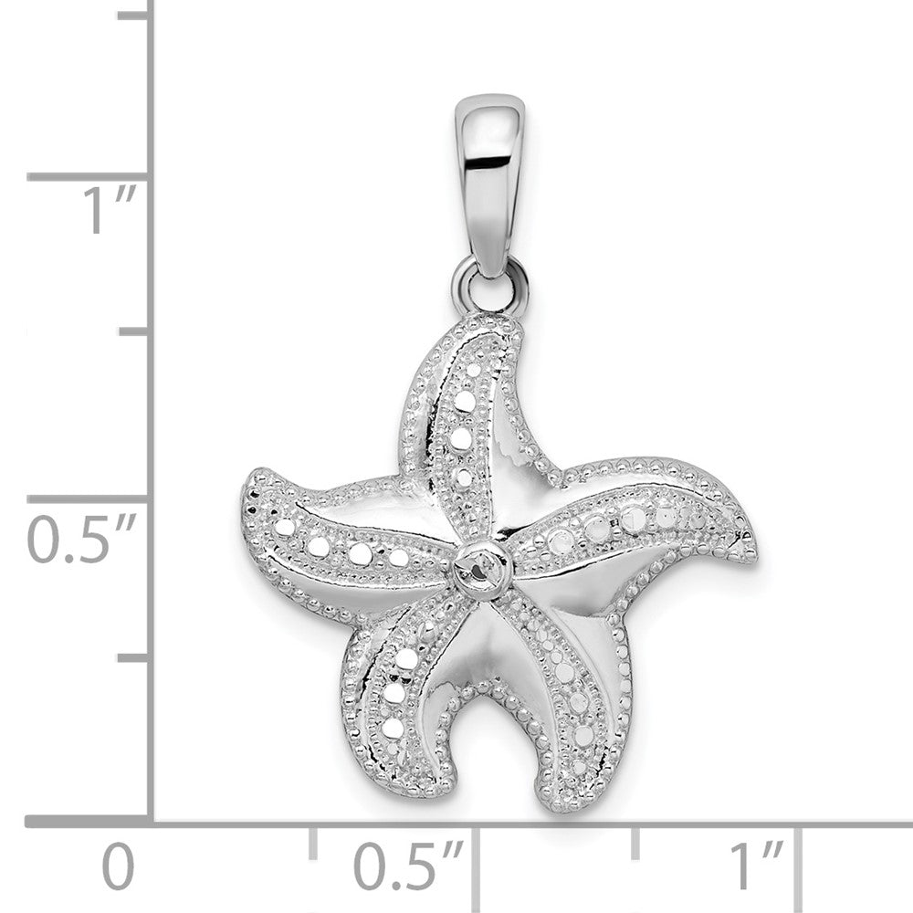 De-Ani Sterling Silver Rhodium-plated Polished Diamond-Cut Starfish Pendant QC9815