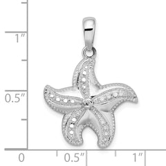 De-Ani Sterling Silver Rhodium-plated Polished Diamond-Cut Starfish Pendant QC9815