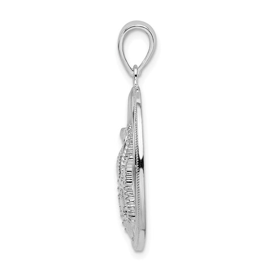 De-Ani Sterling Silver Rhodium-plated Polished Sea Life Round Pendant QC9821