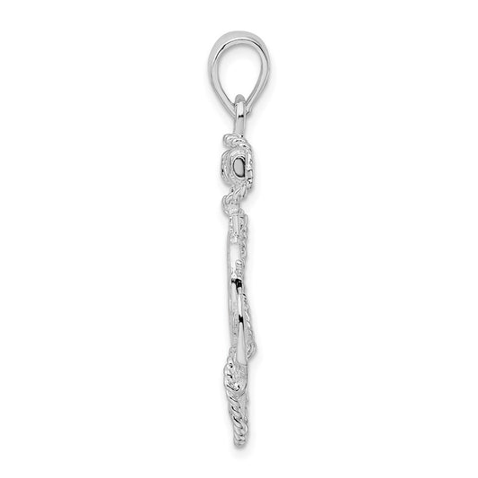 De-Ani Sterling Silver Rhodium-Plated Polished Anchor with Ships Wheel Pendant QC9874