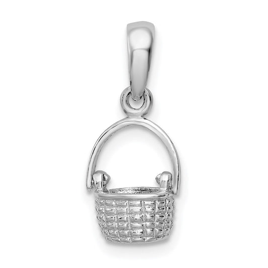 De-Ani Sterling Silver Rhodium-Plated 3D Basket with Moving Handle Pendant QC9885