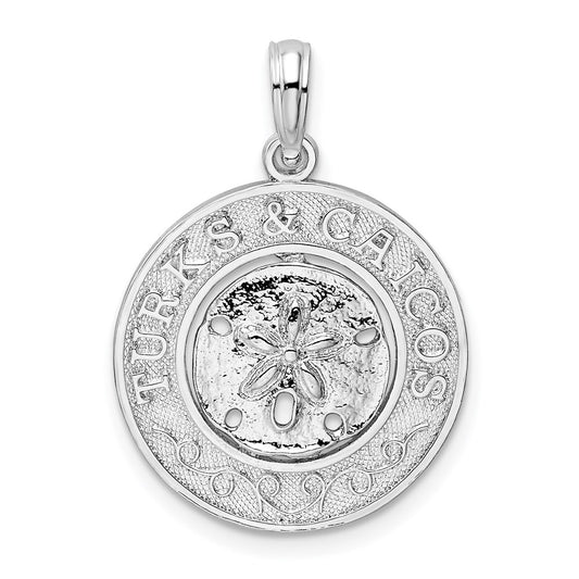 De-Ani Sterling Silver Rhodium-Plated Textured Turks and Caicos Sand Dollar Pendant QC9887