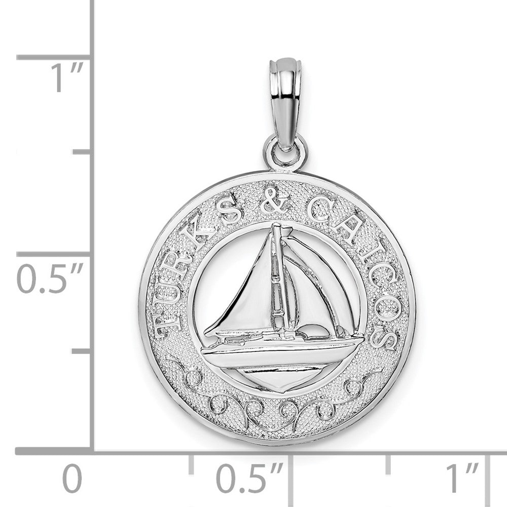 De-Ani Sterling Silver Rhodium-Plated Textured Turks and Caicos with Sailboat Pendant QC9892