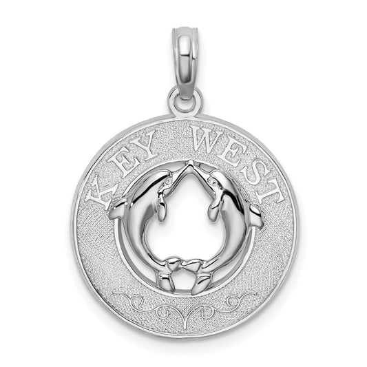 De-Ani Sterling Silver Rhodium-Plated Textured Key West with Dolphins Pendant QC9922
