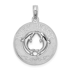 De-Ani Sterling Silver Rhodium-Plated Textured Key West with Dolphins Pendant QC9922