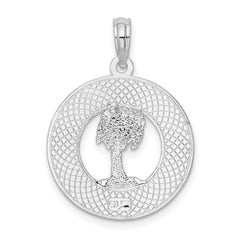 De-Ani Sterling Silver Rhodium-Plated Textured Key West with Palm Tree Pendant QC9923