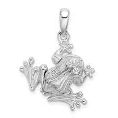 De-Ani Sterling Silver Rhodium-Plated Polished Bug Eyed Frog Pendant QC9933