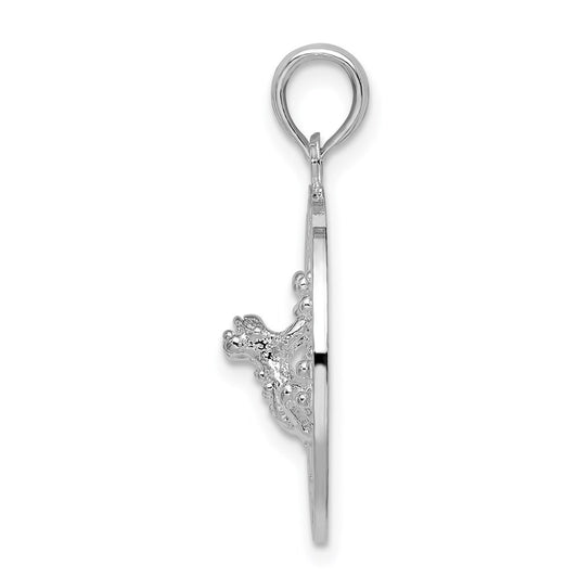 De-Ani Sterling Silver Rhodium-Plated Polished Puerto Rico Circle Frog Pendant QC9935