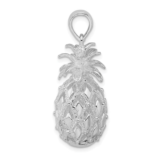 De-Ani Sterling Silver Rhodium-Plated Polished 3D Cut-Out Large Pineapple Pendant QC9939