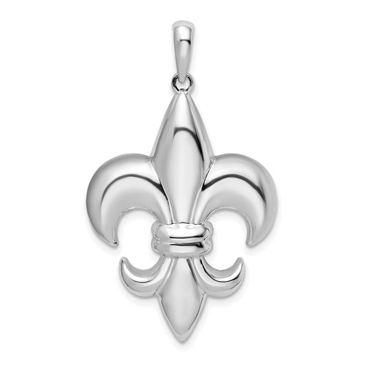 De-Ani Sterling Silver Rhodium-Plated Polished Large Fleur de Lis Pendant QC9960