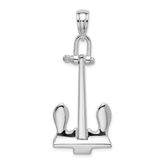 De-Ani Sterling Silver Rhodium-Plated 3D Moveable Navy Anchor Pendant QC9963