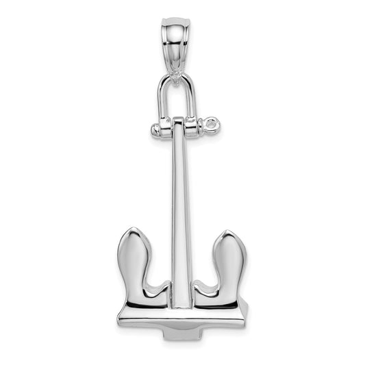 De-Ani Sterling Silver Rhodium-Plated 3D Moveable Navy Anchor Pendant QC9963