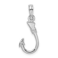 De-Ani Sterling Silver Rhodium-Plated Polished 3D Fish Hook Pendant QC9975