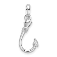 De-Ani Sterling Silver Rhodium-Plated Polished 3D Fish Hook Pendant QC9975
