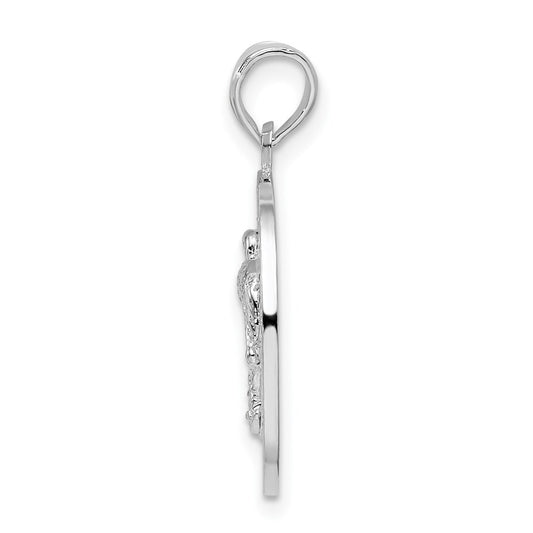 De-Ani Sterling Silver Rhodium-Plated Textured Turks and Caicos with Flamingo Pendant QC9977