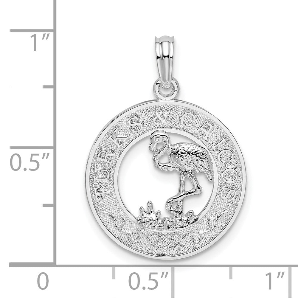De-Ani Sterling Silver Rhodium-Plated Textured Turks and Caicos with Flamingo Pendant QC9977