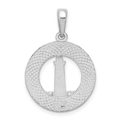 De-Ani Sterling Silver Rhodium-Plated Textured Hilton Head Lighthouse Pendant QC9978