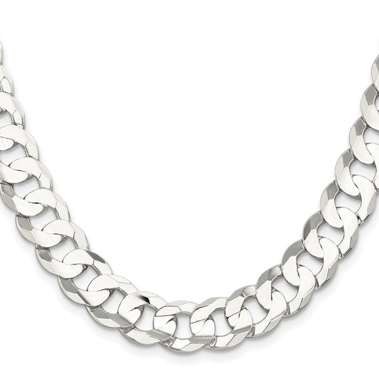 Sterling Silver Rhodium-plated 11.9mm Concave Beveled Curb ChainQCBC300R