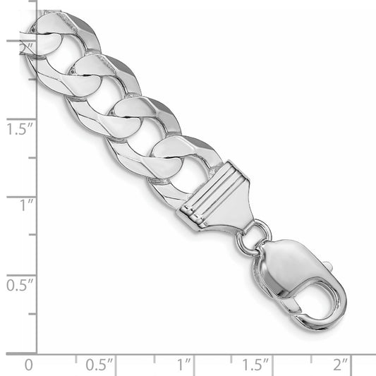 Sterling Silver Rhodium-plated 11.9mm Concave Beveled Curb Chain QCBC300R-8