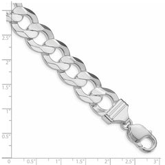 Sterling Silver Rhodium-plated 14.0mm Concave Beveled Curb Chain QCBC350R-8