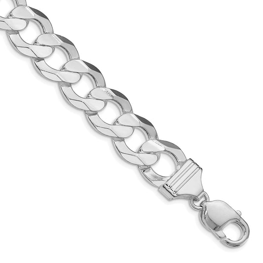 Sterling Silver Rhodium-plated 14.0mm Concave Beveled Curb Chain QCBC350R-8