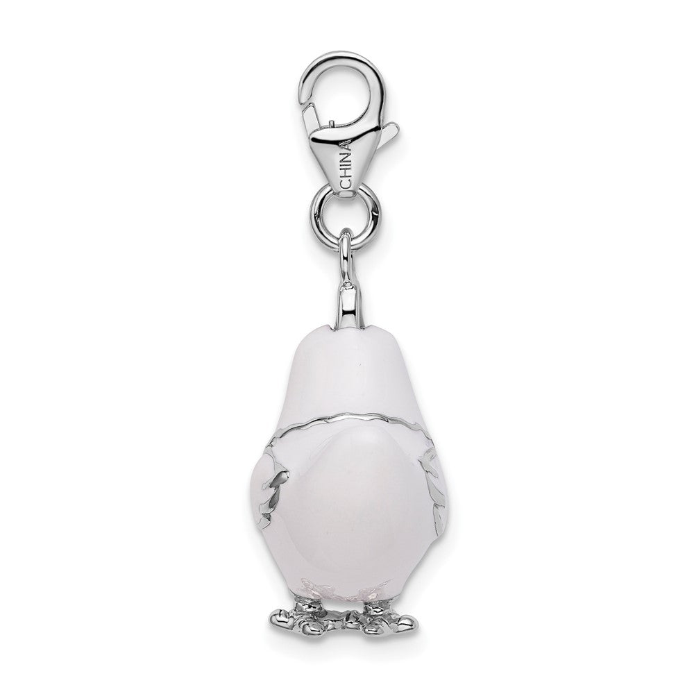 Amore La Vita Sterling Silver Rhodium-plated Polished 3-D Enameled Chicken Charm with Fancy Lobster Clasp QCC1034