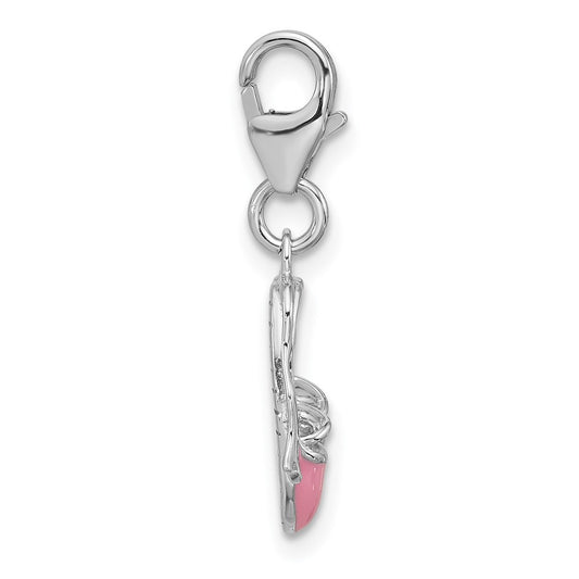Amore La Vita Sterling Silver Rhodium-plated Pink and White Enameled Ballet Shoes Charm with Fancy Lobster QCC1285